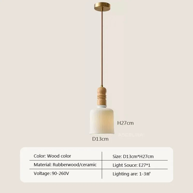 Suspension LED nordique en bois massif et céramique de haute qualité
