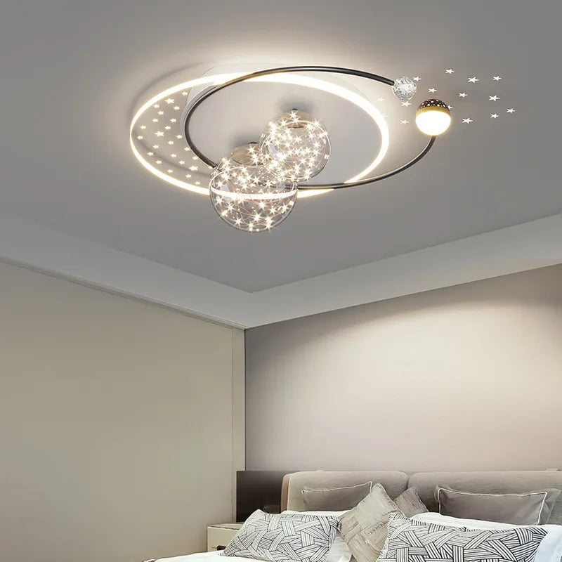 Lustre Étoilé Nordique Moderne Acrylique Or/Noir à LEDs pour Chambre et Salon