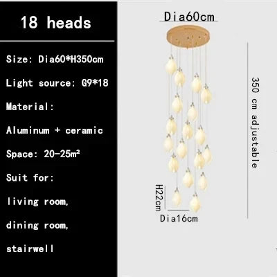 Lustre Duplex LED Magnolia en Céramique pour Hôtel et Villa