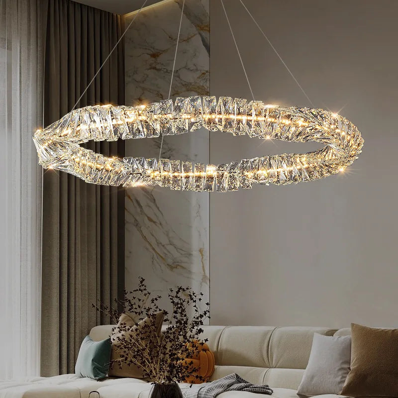 Lustre Moderne en Cristal K9 avec Suspension et Télécommande Dimmable