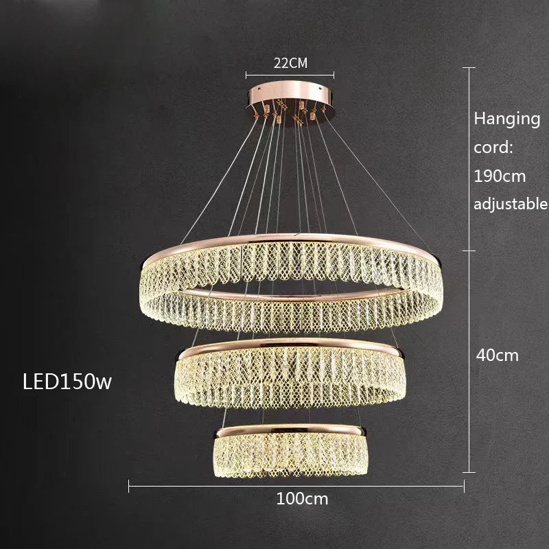 Lustre LED en cristal Losange Rond à plusieurs anneaux de luxe 2024