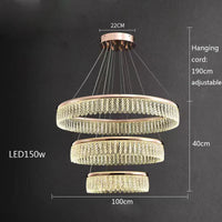 Lustre LED en cristal Losange Rond à plusieurs anneaux de luxe 2024