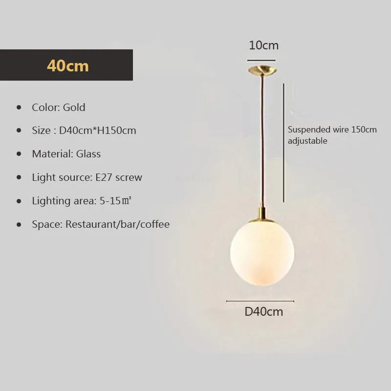 Lustre Nordique en Verre: Suspension Boule Ronde Design 8-50 cm pour Maison, Bar, Chambre, Salon et Café