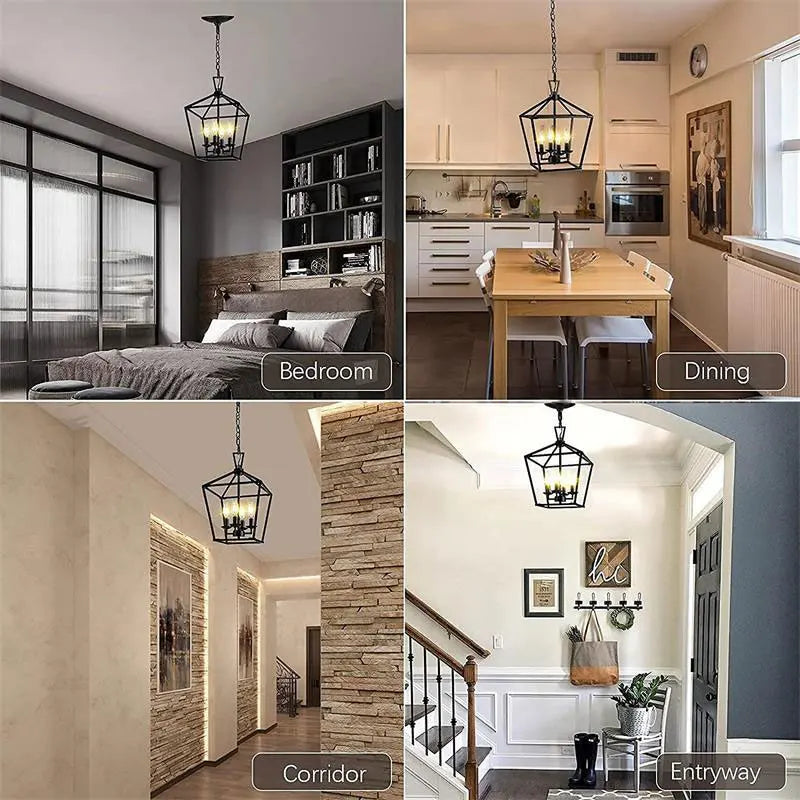 Lustre de ferme américaine minimaliste rétro pour cuisine, couloir ou chambre à coucher - Lumière noire.