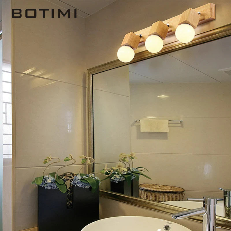 Applique murale en bois massif pour hôtel et miroir ajustable