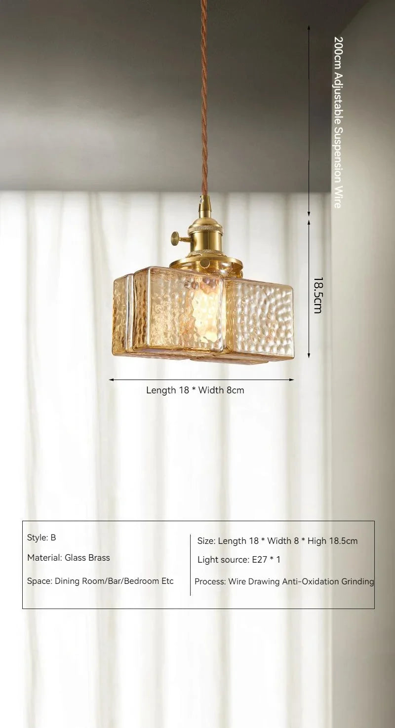 Suspension japonaise vintage en verre et laiton LED