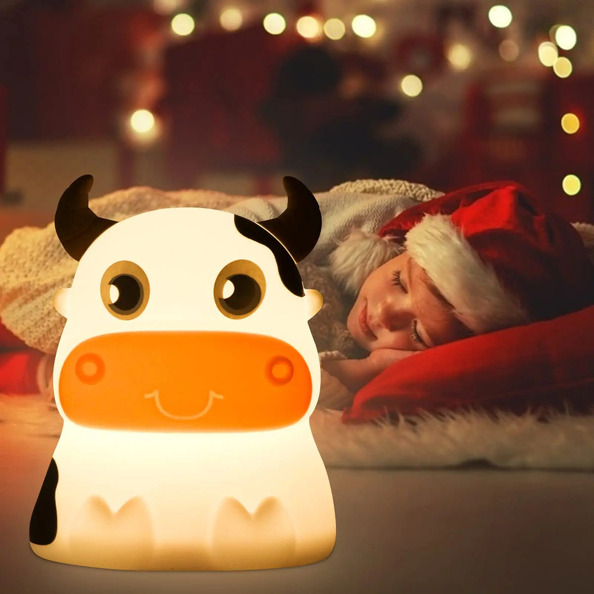 Veilleuse Mignon Vache 7 Couleurs En Silicone Souple - Lampe Enfant Veilleuse À Distance LED