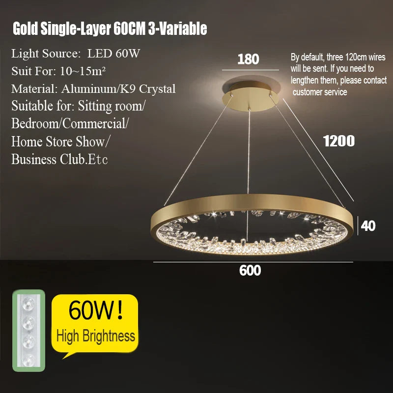 Lustre moderne en cristal avec éclairage LED pour villa de luxe
