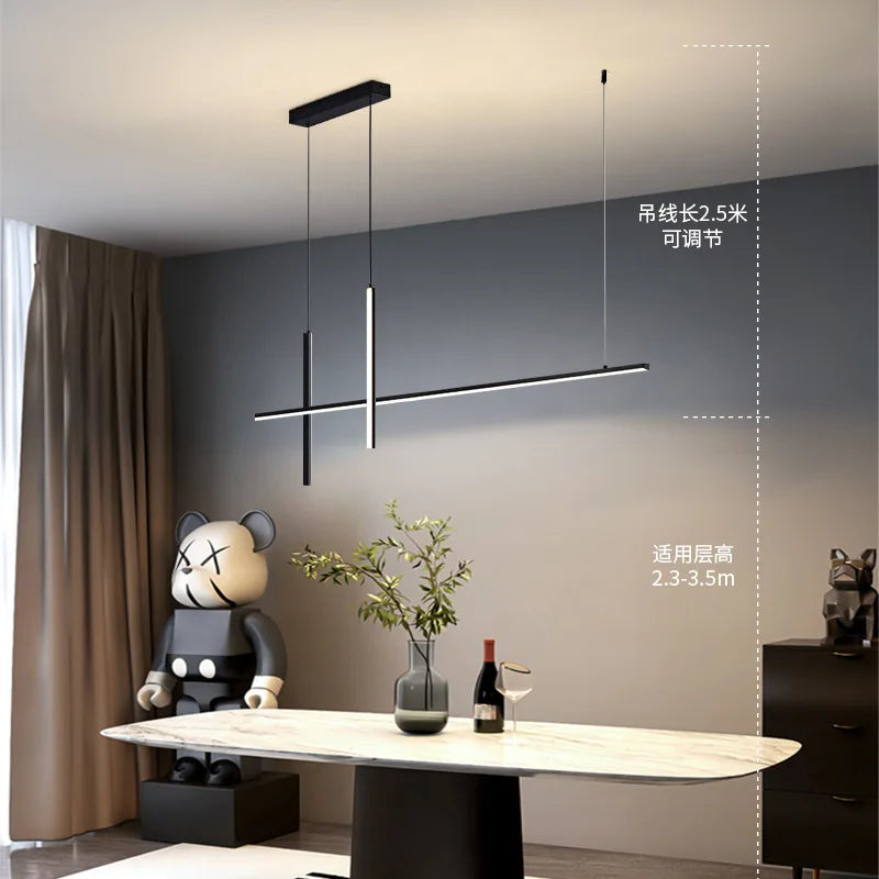 Lustre LED Minimaliste Moderne Dimmable Noir pour Table Salle à Manger Cuisine Bar - Suspension Éclairage Design