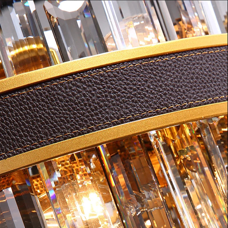 Lustre de Luxe Vintage Design 2024 - LED Cuir Cristal Élégant