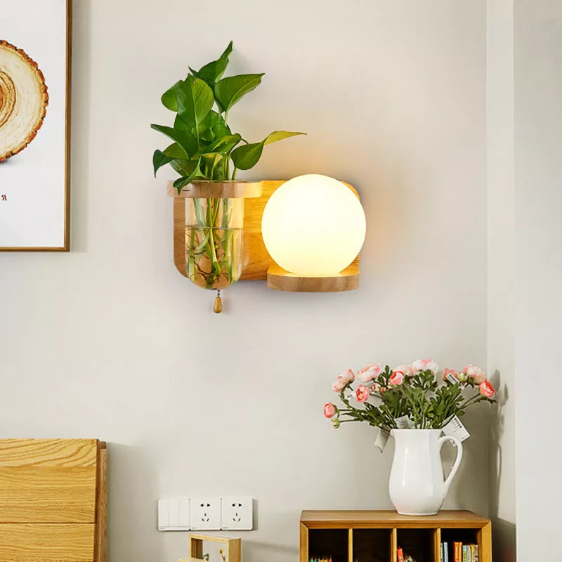 Applique Murale Nordique en Bois avec LED - Design Européen Créatif