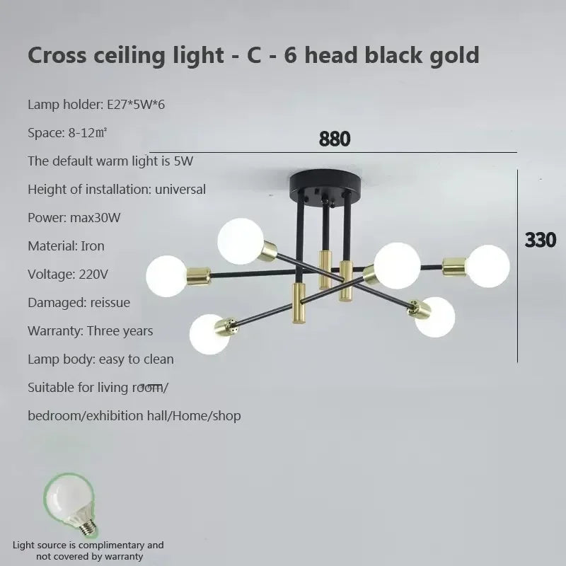 Lustre LED Moderne Chic en Noir, Blanc et Or