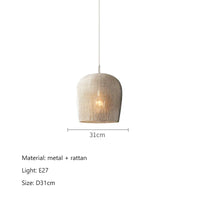 Suspension japonaise en rotin wabi-sabi avec éclairage LED