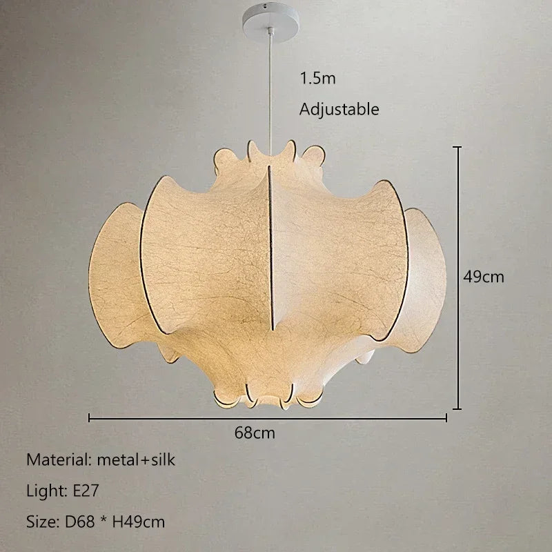 Lustre Nordique en Soie Japonaise Wabi Sabi avec Éclairage LED