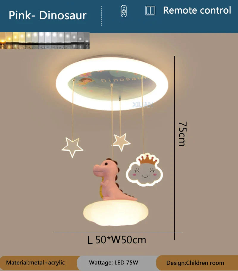 Lustre Créatives pour Chambre d'Enfants Dinosaure Rose et Vert - Fille et Garçon