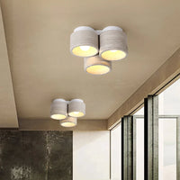 Plafonnier LED moderne Wabi Sabi en pierre de grain de bois à 3 têtes