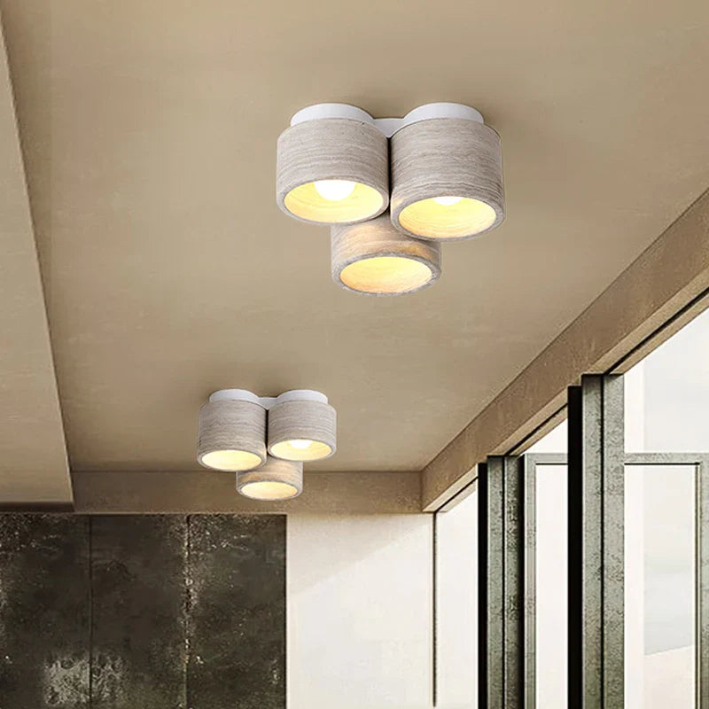Plafonnier LED moderne en pierre de Grain de bois à 3 têtes - Wabi Sabi Design