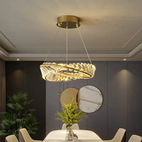 Lustre LED Moderne en Cristal K9 avec Anneau Irrégulier - Collection Élégance Cristalline