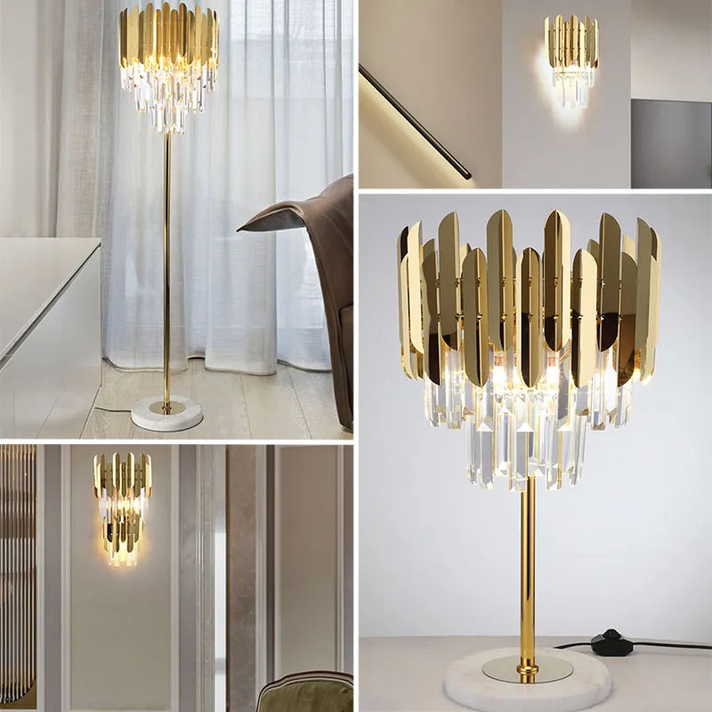 Applique murale LED en cristal doré de style moderne