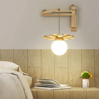 Applique murale suspendue nordique en bois avec bras oscillant LED