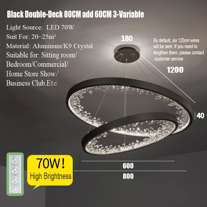 Lustre moderne en cristal avec éclairage LED pour villa de luxe