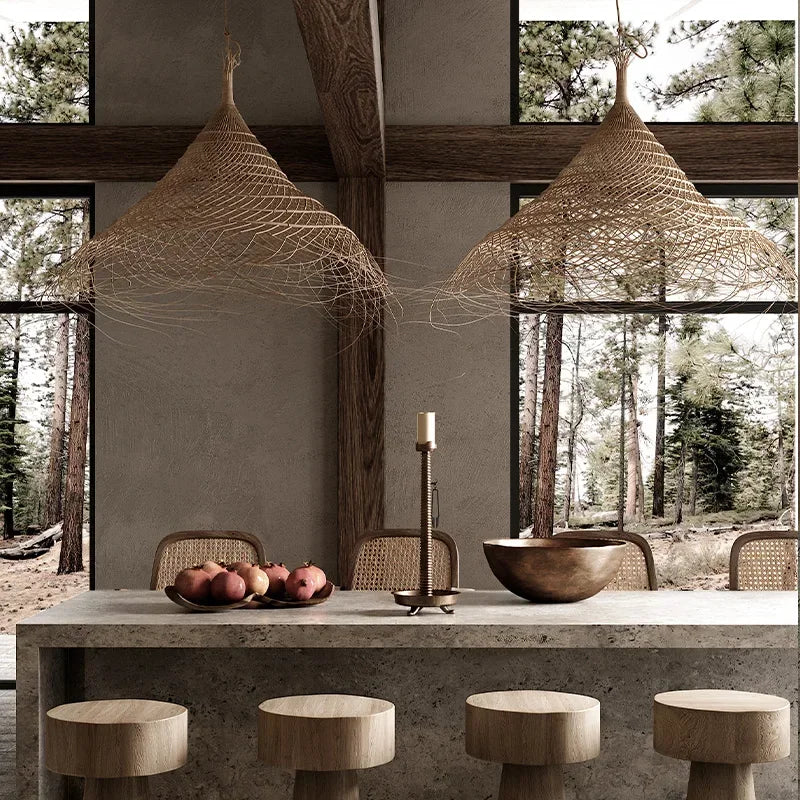 Suspension LED en bambou vintage