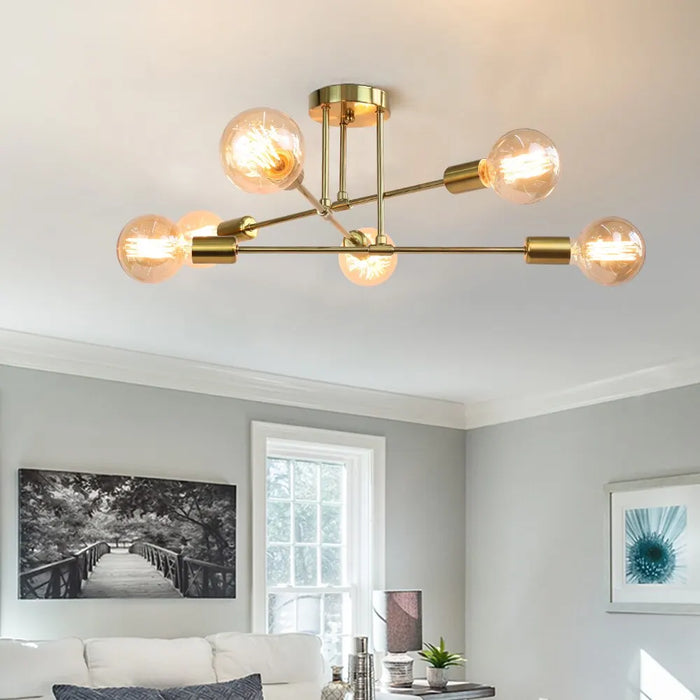 Plafonnier LED Moderne Industriel en Fer Noir/Doré - Décoration Maison Scandinave
