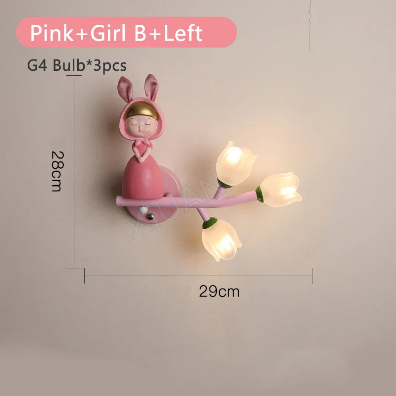 Applique murale LED G4 Lapin Fleur pour Enfants - Modèle Fille