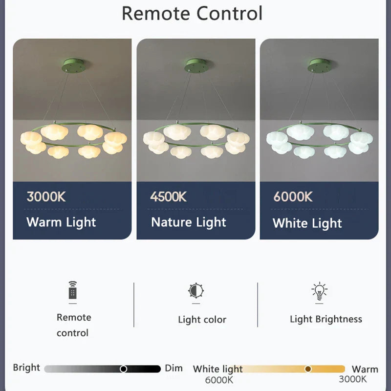 Lustre nuage vert télécommandé pour salle à manger