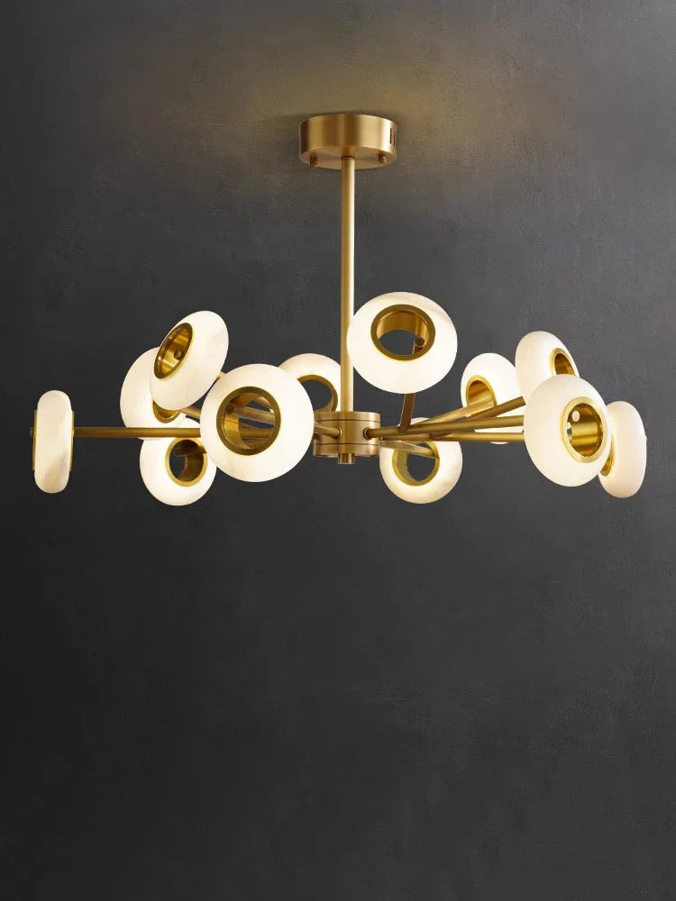Lustre de Luxe en Marbre avec Anneaux Multiples pour Décoration.