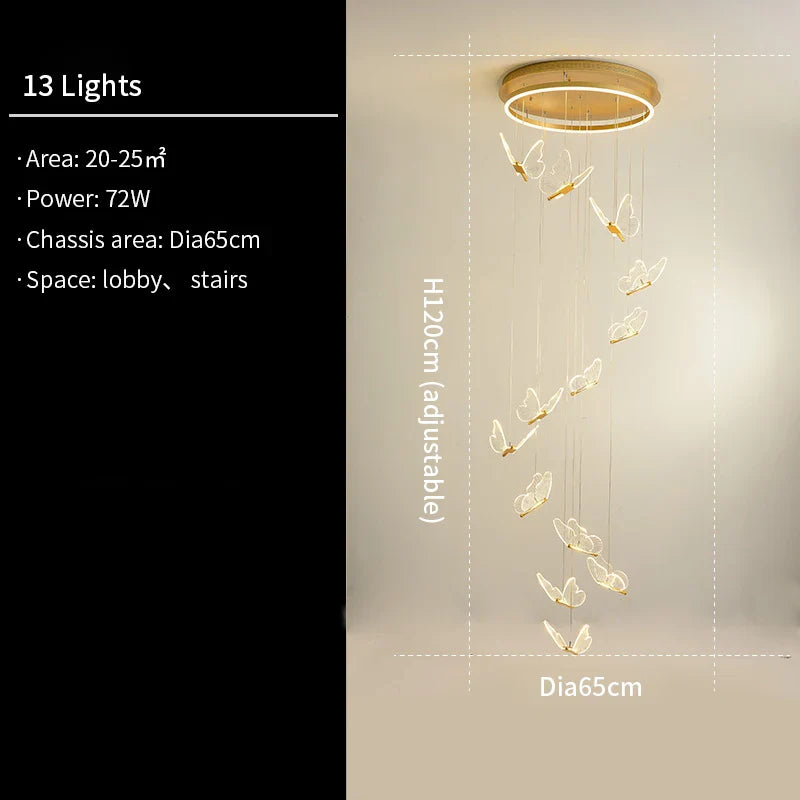 Lustre d'escalier acrylique forme de papillon - Collection Art LED Scintillante