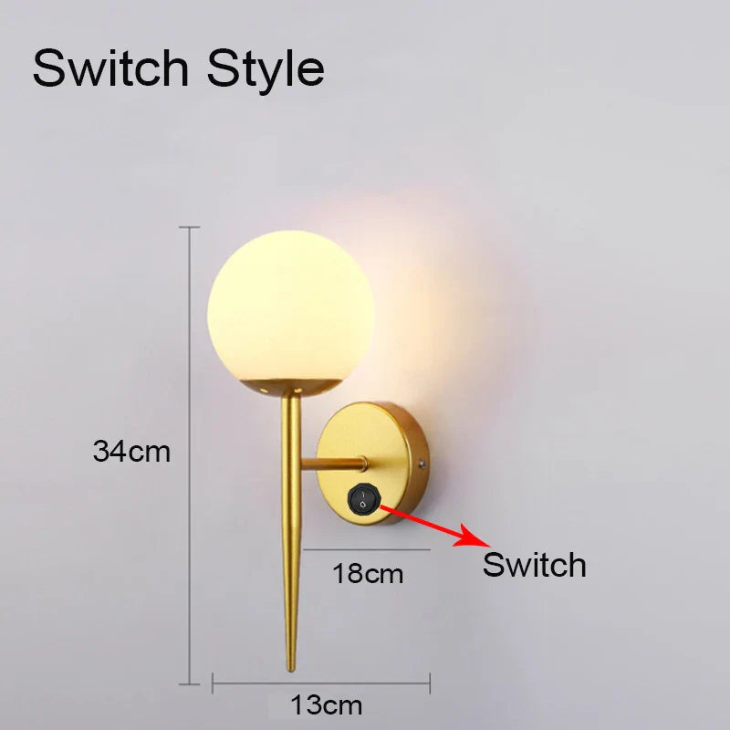 Applique murale boule de LED nordique - Lumières de verre pour escaliers et chambres