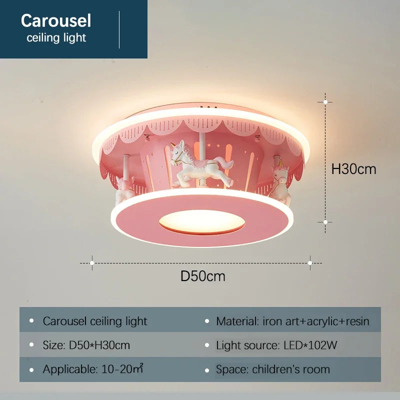 Lampe de plafond LED Carrousel Créatif pour Filles