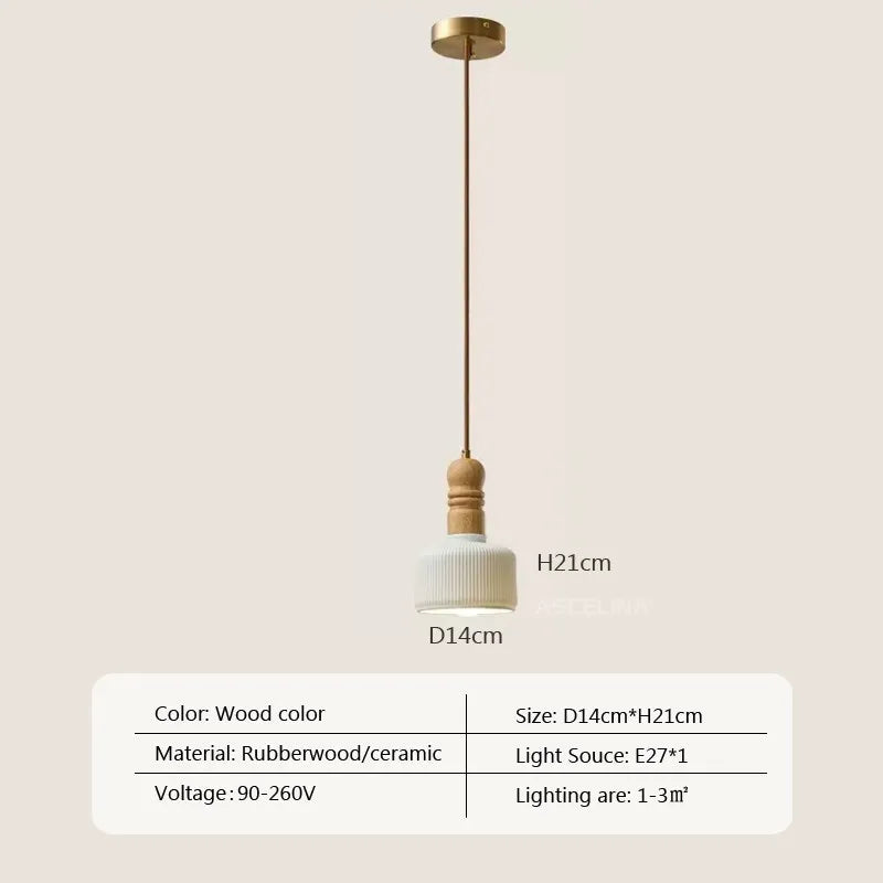 Suspension LED nordique en bois massif et céramique de haute qualité