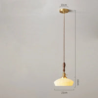 Suspension  design en céramique associant prise en cuivre et bois