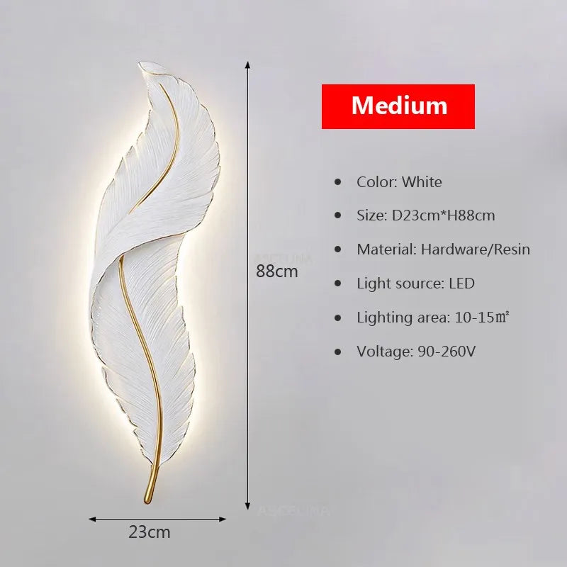 Applique murale LED Plume en résine - Modèle Moderne aux Couleurs Rose et Bleu