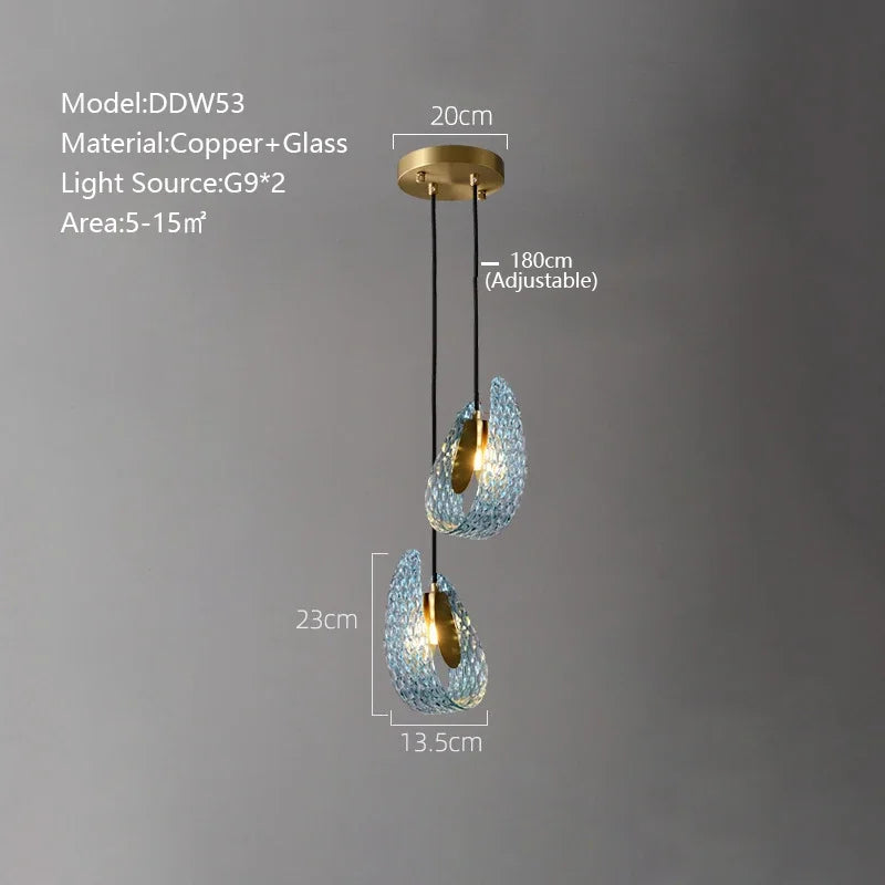 Lustre moderne en verre design "Feuille de Paon" LED suspendu