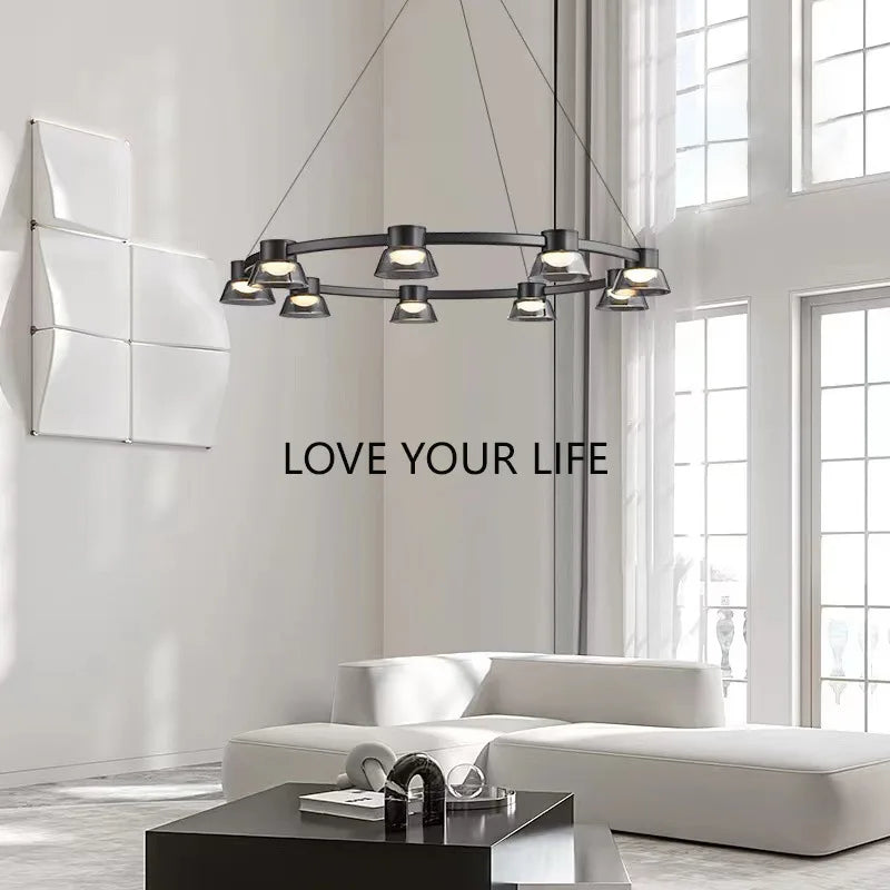 Lustre Moderne Minimaliste en Verre Design Nordique avec LED