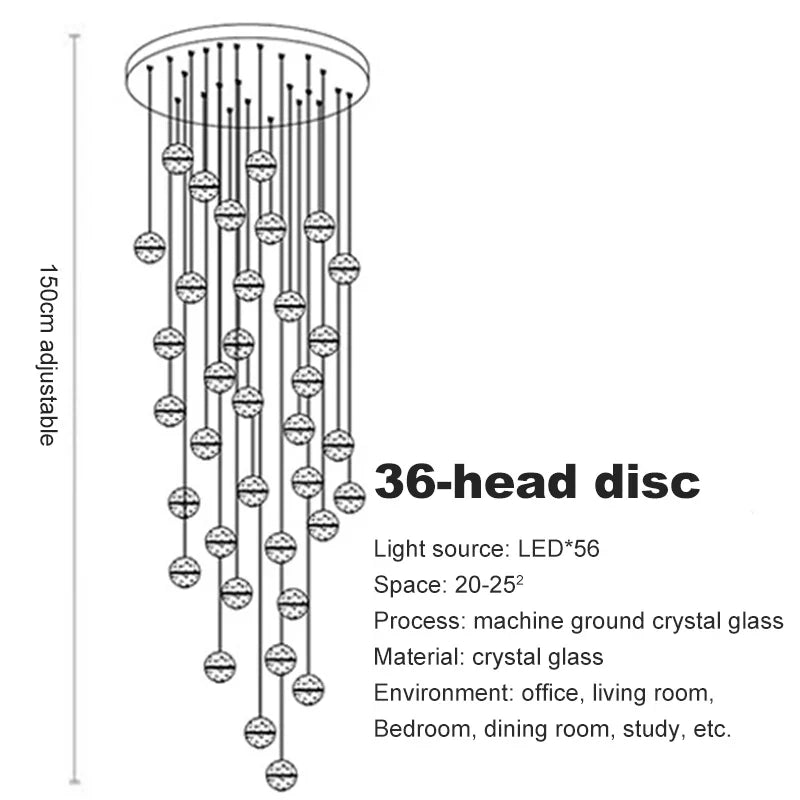 Lustre en cristal moderne avec boule tournante LED suspendue - LUXE LUMINEUX