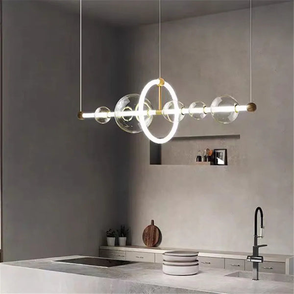 Lustre de luxe à bulles à LED en verre transparent créatif