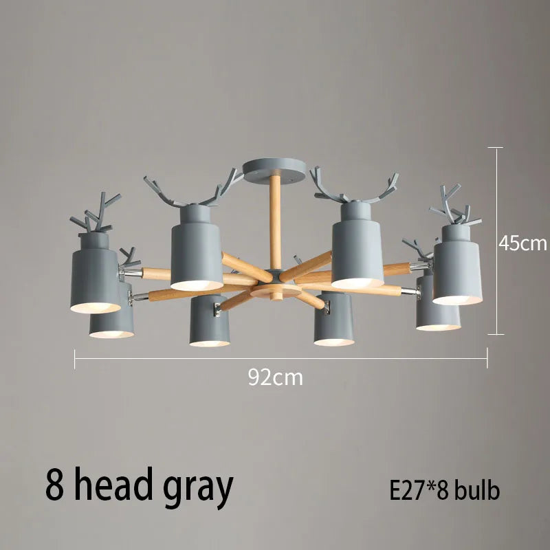 Lustre en rondins scandinave - Design cerf pour éclairage intérieur