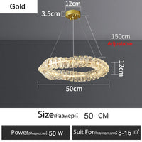 Lustre Or Dimmable avec anneau de lumière LED en cristal pour maison moderne de luxe