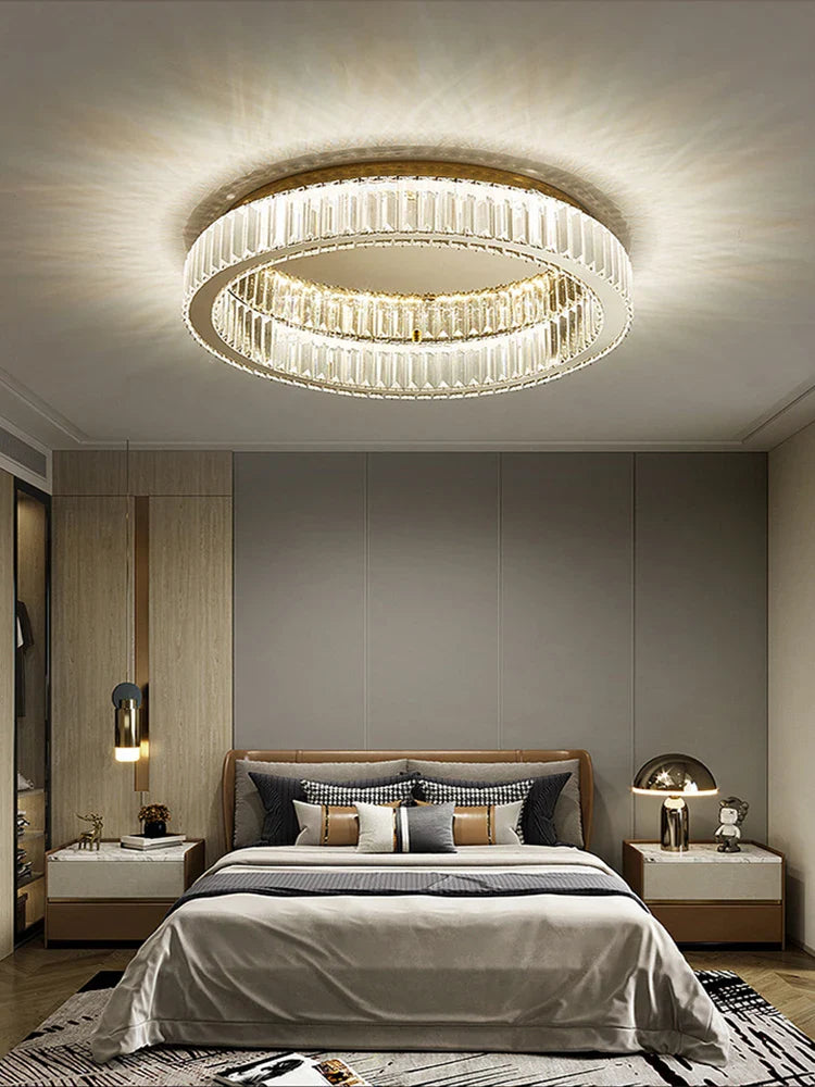 Lustre Luxe en Or et Argent avec LED Dimmable Rond