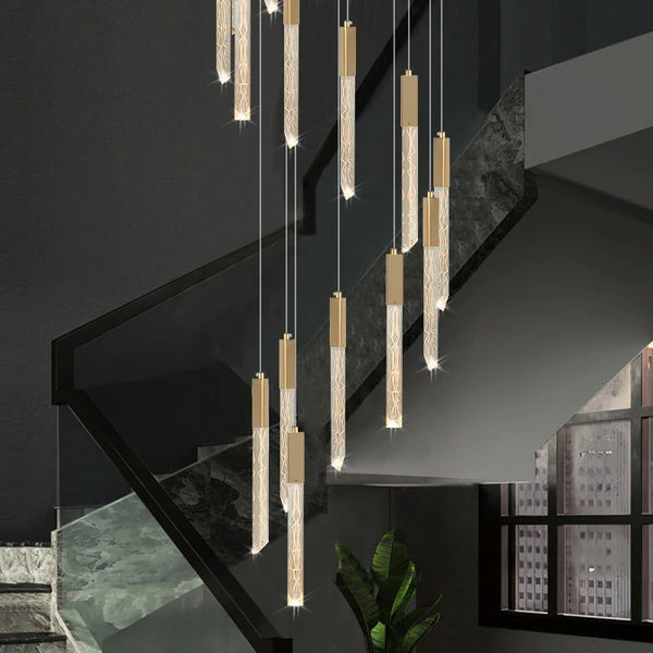Lustre en Or Moderne LED pour Escalier en Cristal Spirale