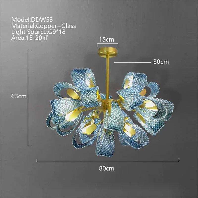 Lustre moderne en verre design "Feuille de Paon" LED suspendu