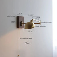 Applique murale IWDH en bois de frêne et noyer avec interrupteur à chaîne
