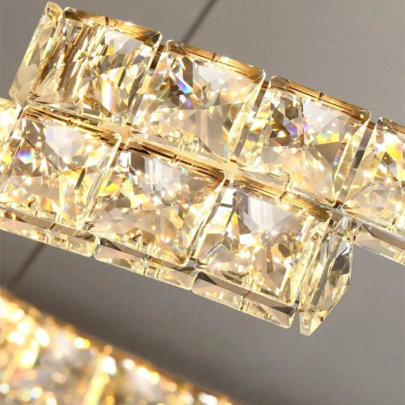 Lustre Nordique en Cristal et Acier Inoxydable avec Miroir LED Intérieur