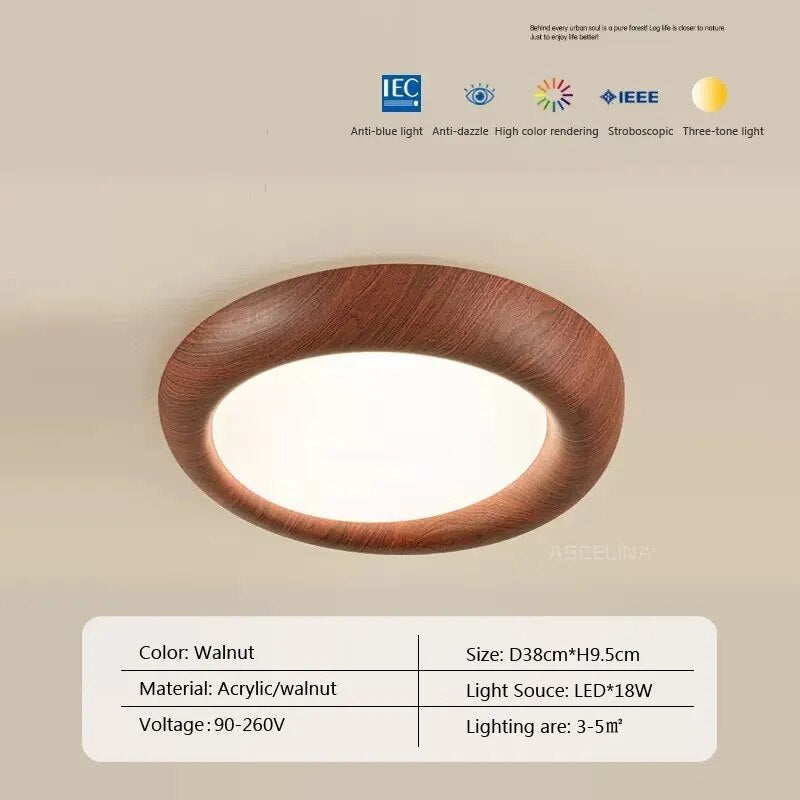 Plafonnier LED nordique en bois et acrylique anti lumière bleue