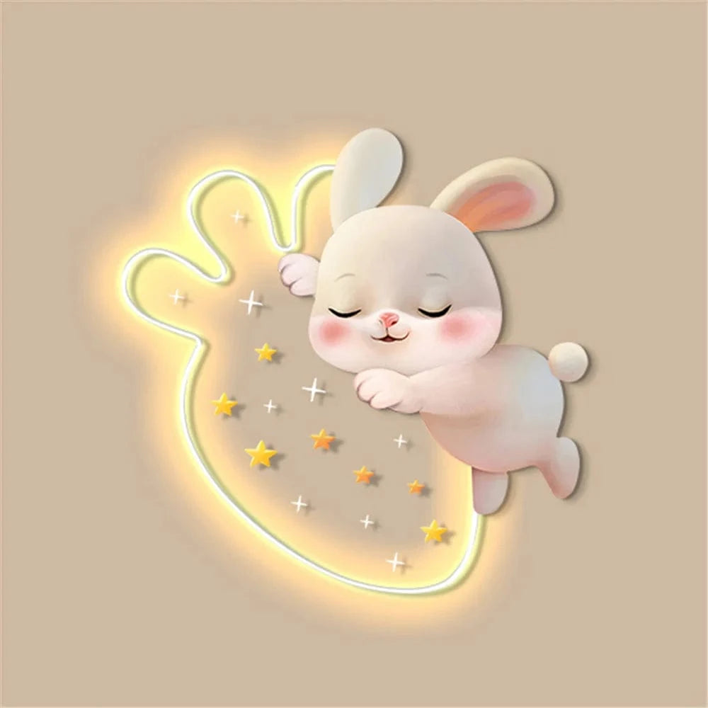 Fraise Lapin - Lampe Murale LED Acrylique pour Chambre Enfants
