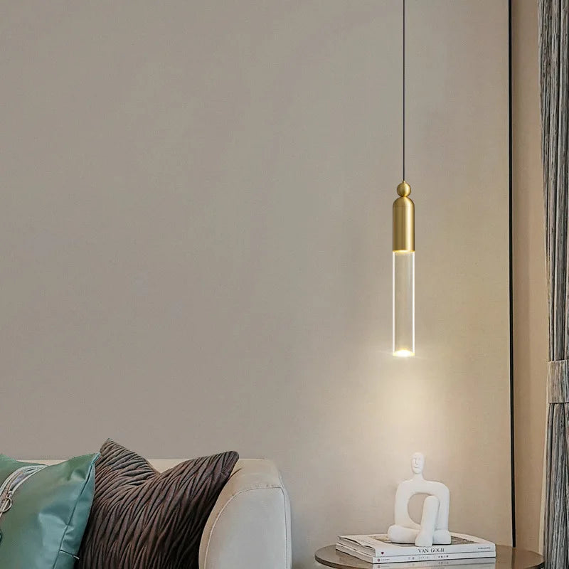 Lustre LED Cylindre Cuivre Acrylique Transparent